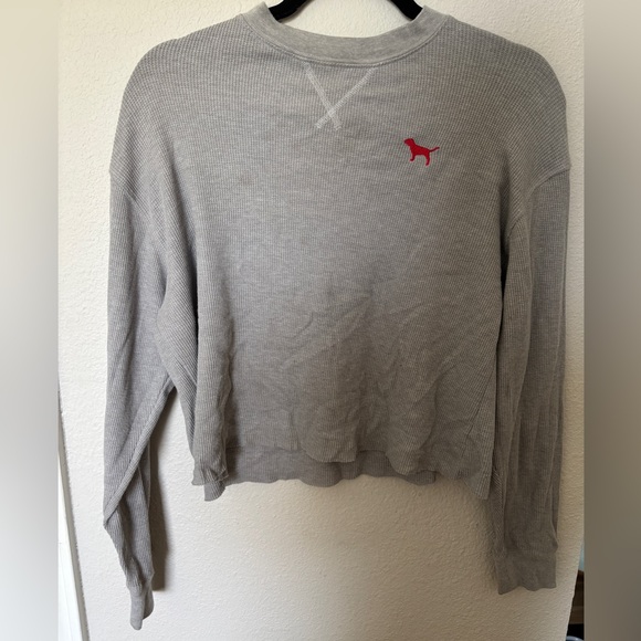 PINK Victoria's Secret Tops - Y2K PINK Victoria's Secret Light Gray Cropped Thermal Shirt UTAH UTES